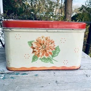 Vintage 1950’s metal bread box floral farmhouse storage tin MCM decor